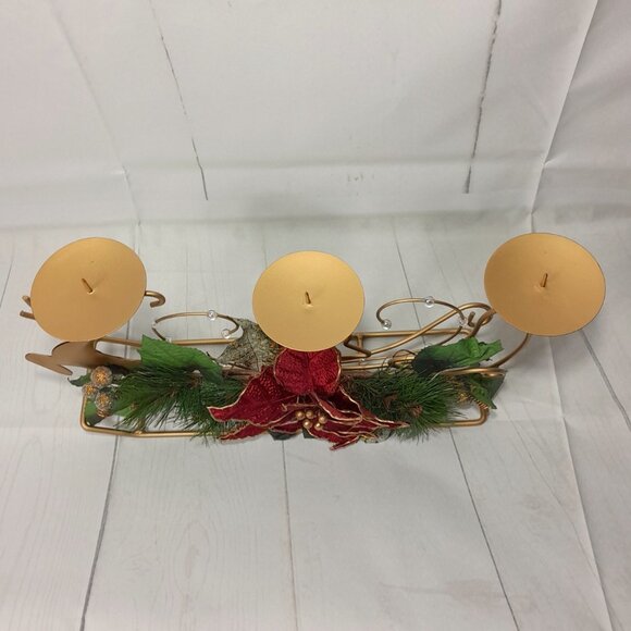 Candle Holder Reindeer Poinsettia Litetyme Handcrafted Metalworks - Picture 9 of 16